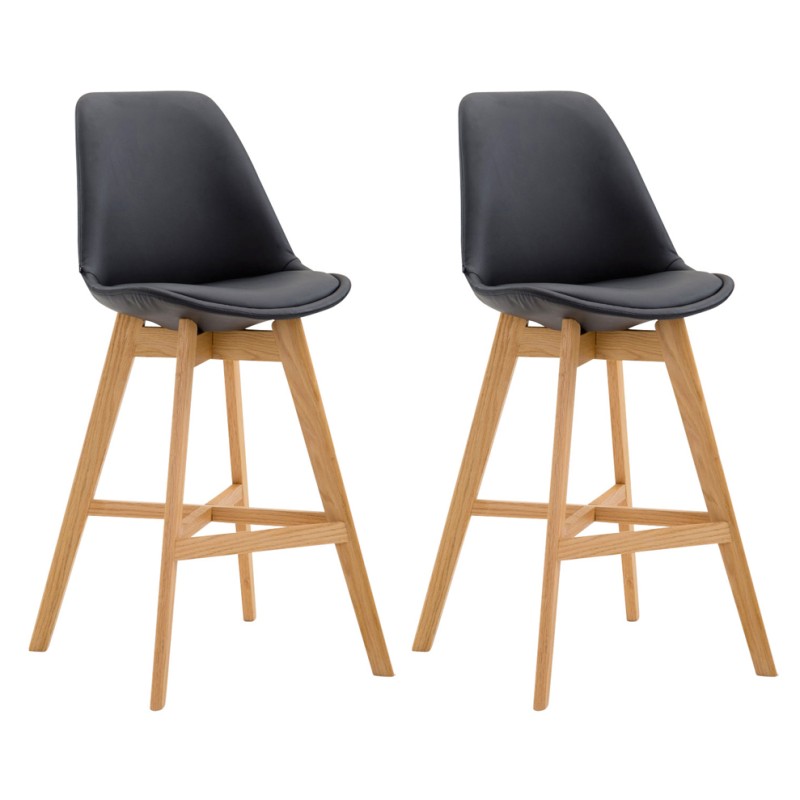 Juego de 2 taburetes de bar Cannes en piel sintética Natura negra