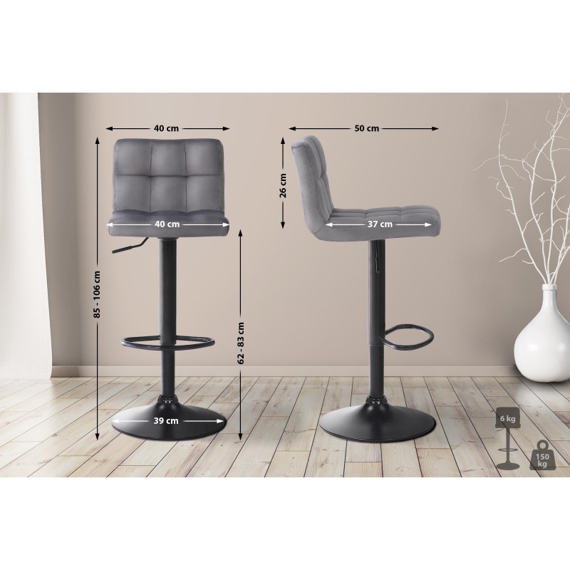 Taburete de bar Feni en terciopelo gris