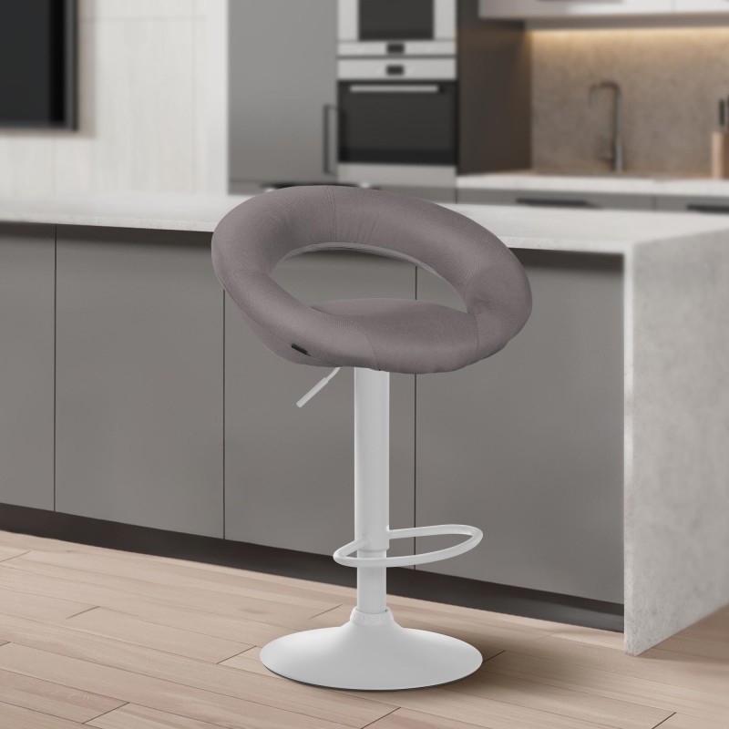 Taburete de bar Olinda en tela blanca y gris