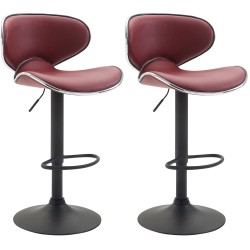 Juego de 2 taburetes de bar Las Vegas V2 en piel sintética negra y burdeos