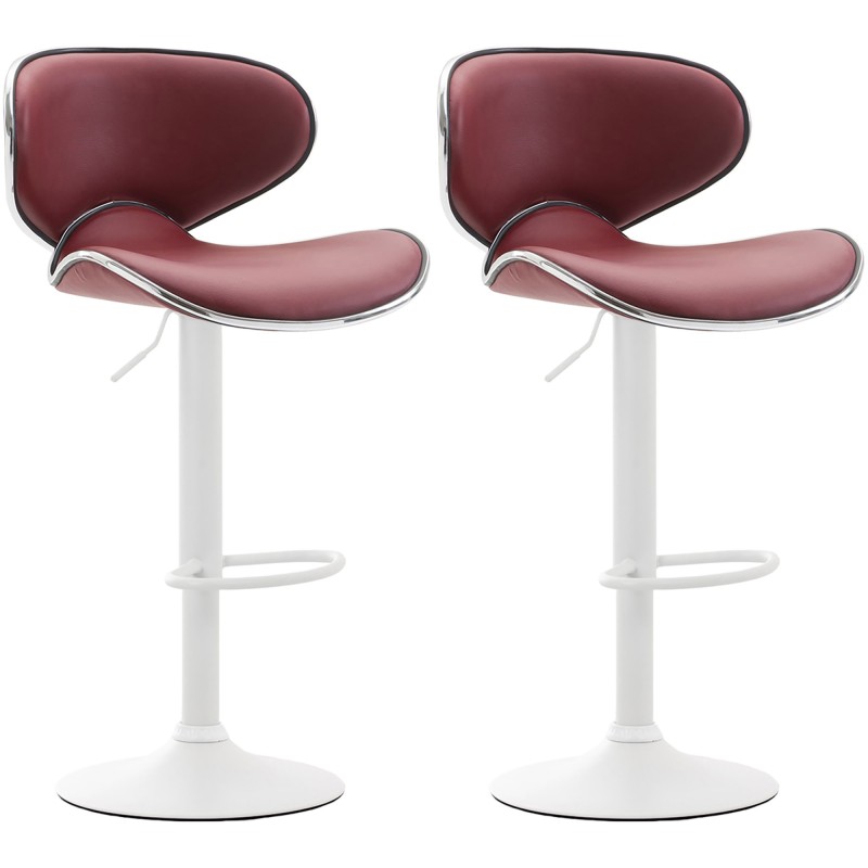 Juego de 2 taburetes de bar Las Vegas V2 en piel sintética blanca, burdeos y roja