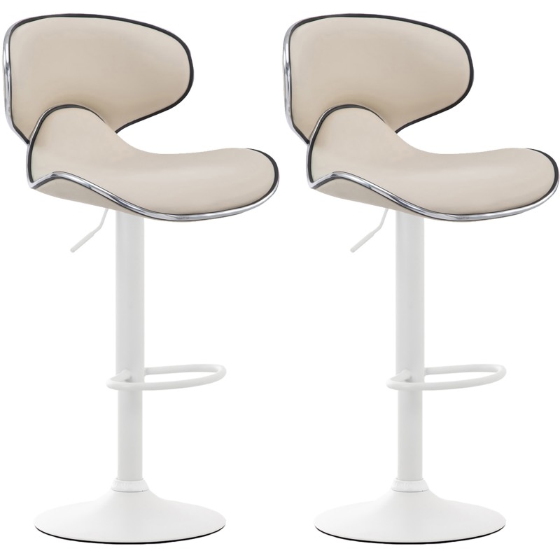 Juego de 2 taburetes de bar Las Vegas V2 de piel sintética color blanco crema