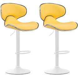Juego de 2 taburetes de bar Las Vegas V2 en piel sintética blanca y amarilla