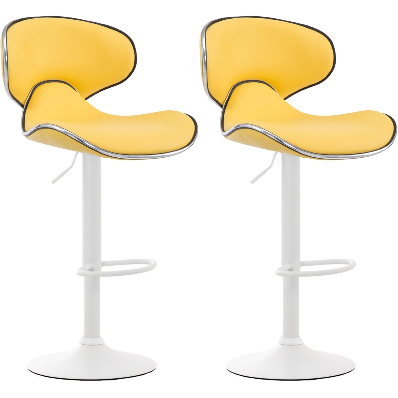 Juego de 2 taburetes de bar Las Vegas V2 en piel sintética blanca y amarilla