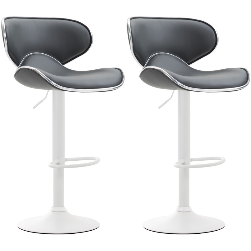 Juego de 2 taburetes de bar Las Vegas V2 en polipiel gris blanco