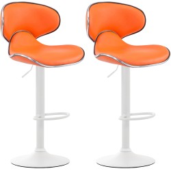 Juego de 2 taburetes de bar Las Vegas V2 en piel sintética blanca y naranja
