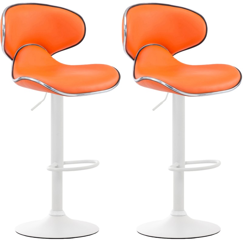 Juego de 2 taburetes de bar Las Vegas V2 en piel sintética blanca y naranja