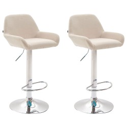 Juego de 2 taburetes de bar Braga en tela cromo crema