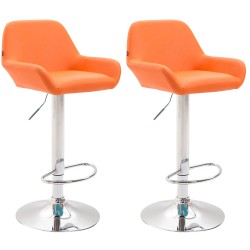 Juego de 2 taburetes de bar Braga en piel sintética cromada naranja