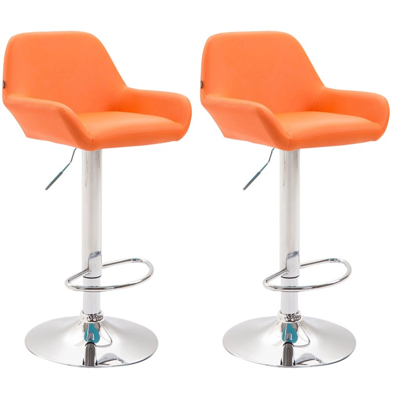Juego de 2 taburetes de bar Braga en piel sintética cromada naranja