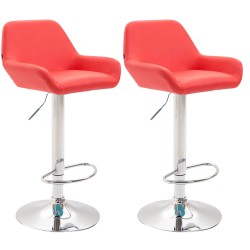 Juego de 2 taburetes de bar Braga en piel sintética cromada roja