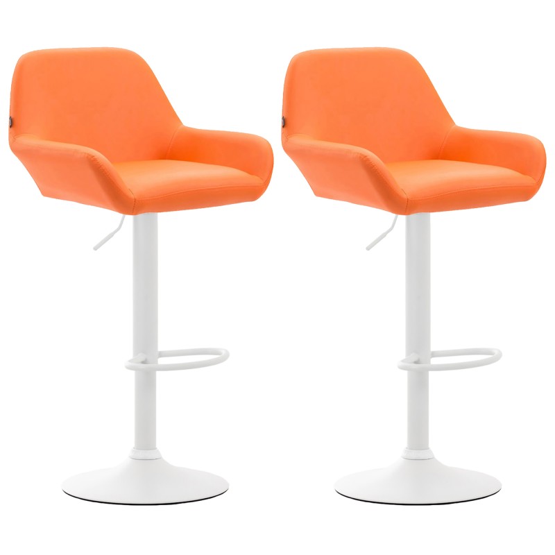 Conjunto de 2 taburetes de bar Braga en polipiel blanca y naranja