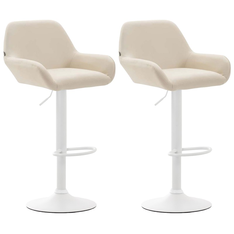 Juego de 2 taburetes de bar Braga de piel sintética color blanco crema