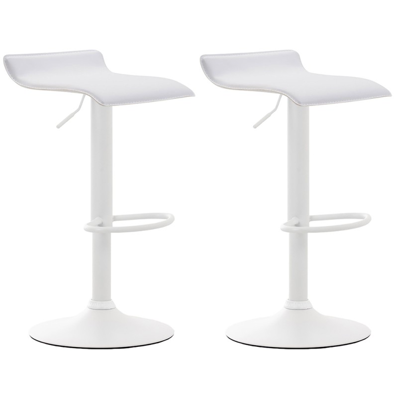 Juego de 2 taburetes de bar Dyn V2 en piel sintética blanca