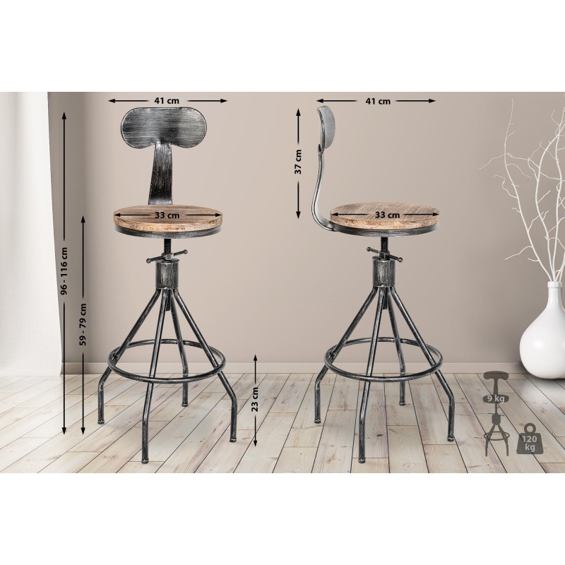 Taburete de bar antiguo de plata Hanam