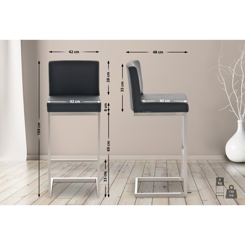 Juego de 2 taburetes de bar Paros, piel sintética negra