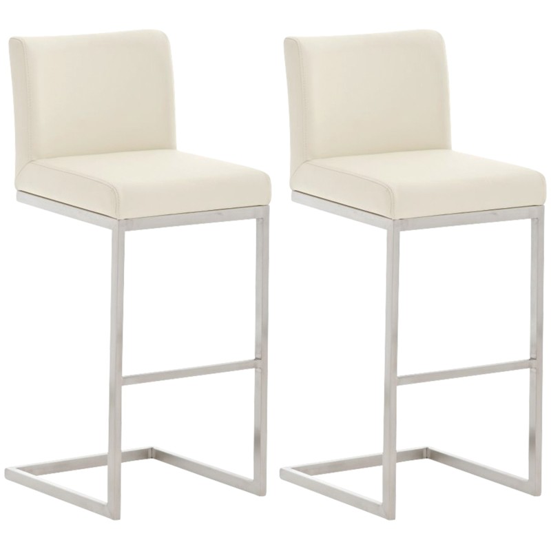 Juego de 2 taburetes de bar Paros, piel sintética color crema