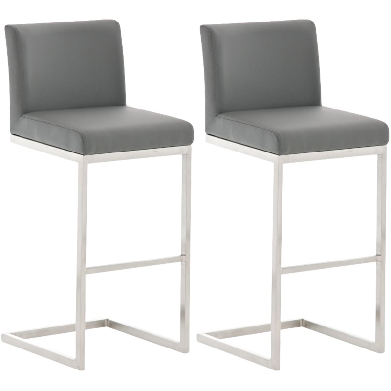 Juego de 2 taburetes de bar Paros, piel sintética gris