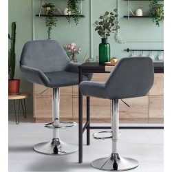 Taburete de bar Braga en terciopelo gris oscuro cromado