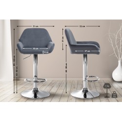 Taburete de bar Braga en terciopelo gris oscuro cromado