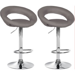 Juego de 2 taburetes de bar Olinda en tela gris cromo