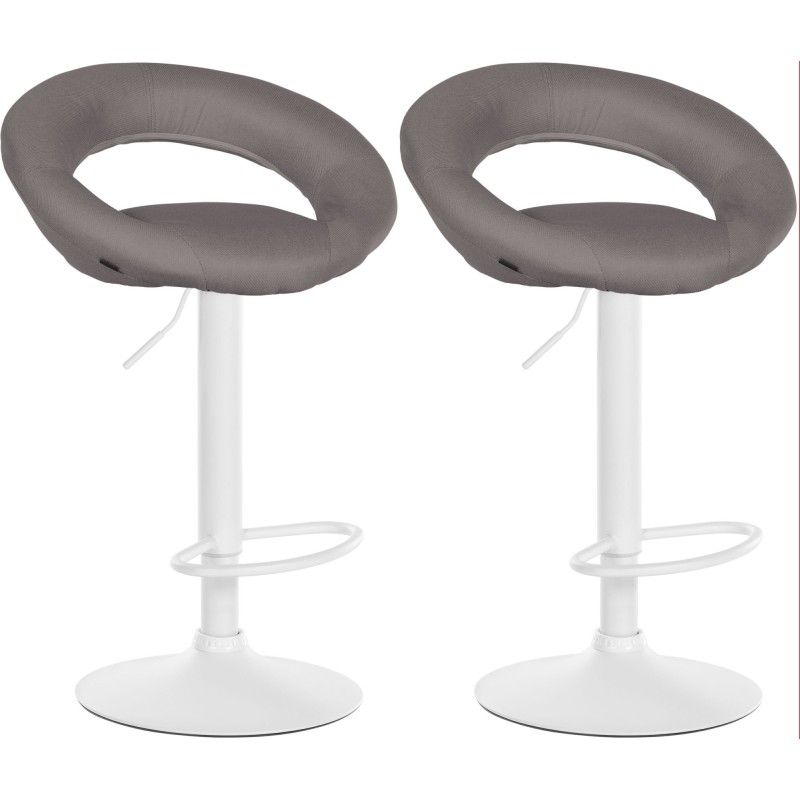 Juego de 2 taburetes de bar Olinda en tela blanca y gris