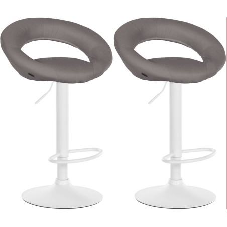 Juego de 2 taburetes de bar Olinda en tela blanca y gris