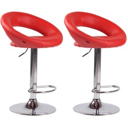 Juego de 2 taburetes de bar Olinda en piel sintética cromada roja