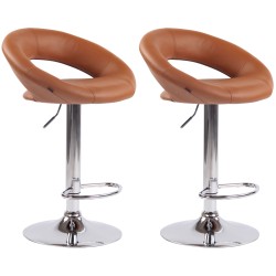 Juego de 2 taburetes de bar Olinda en piel sintética cromada marrón claro