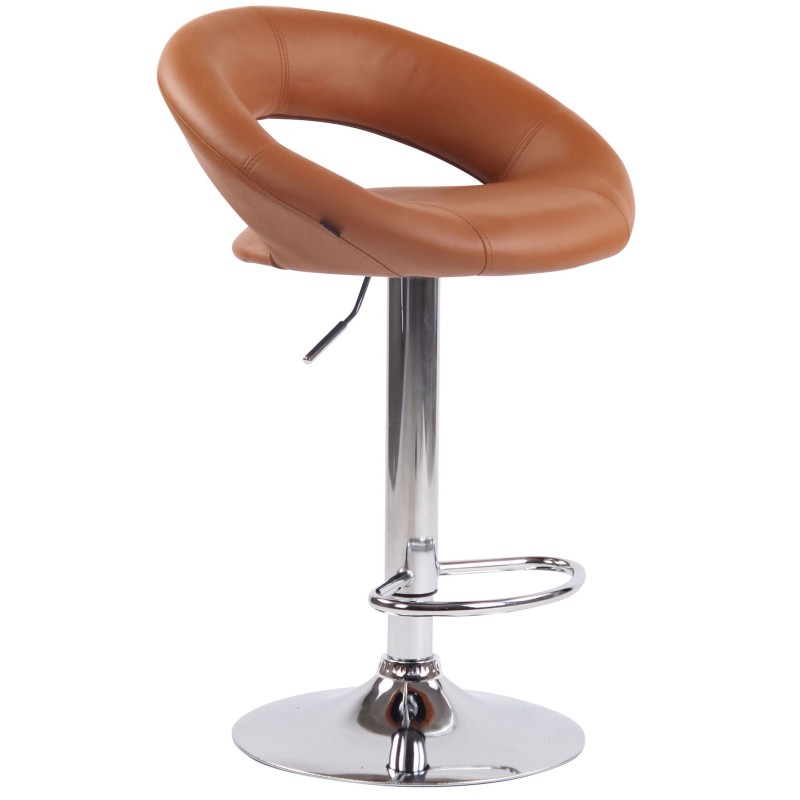 Juego de 2 taburetes de bar Olinda en piel sintética cromada marrón claro