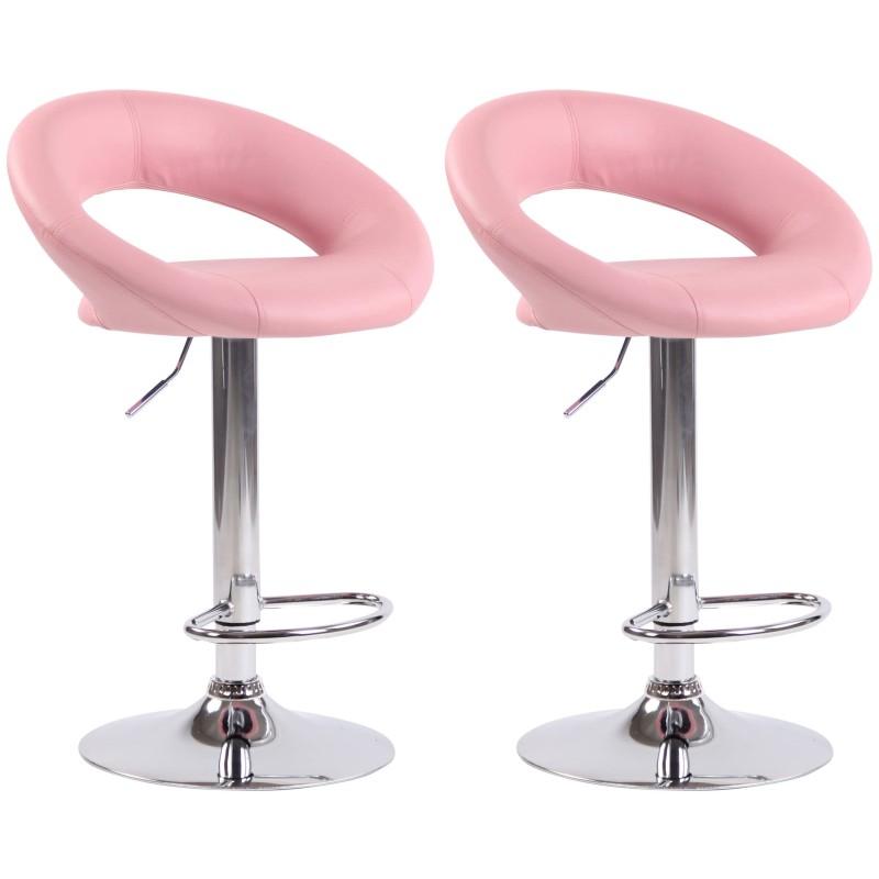 Juego de 2 taburetes de bar Olinda en piel sintética cromada rosa