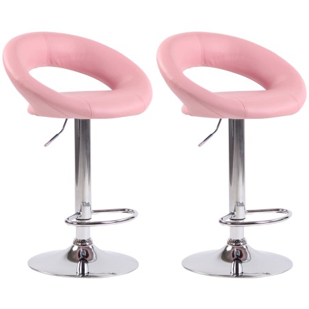 Juego de 2 taburetes de bar Olinda en piel sintética cromada rosa
