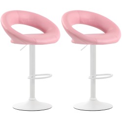 Juego de 2 taburetes de bar Olinda, piel sintética, blanco/rosa