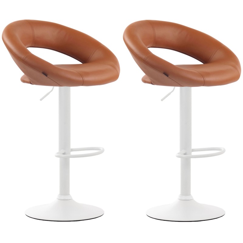 Conjunto de 2 taburetes de bar Olinda en símil piel color marrón claro y blanco