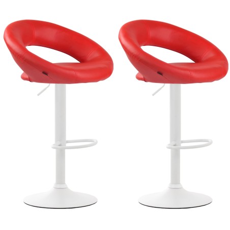 Juego de 2 taburetes de bar Olinda en piel sintética blanca y roja
