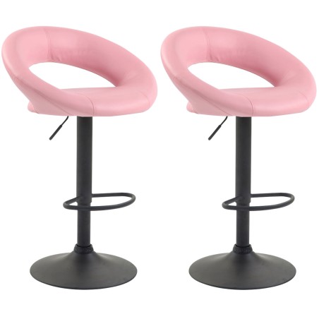 Juego de 2 taburetes de bar Olinda en piel sintética negra y rosa