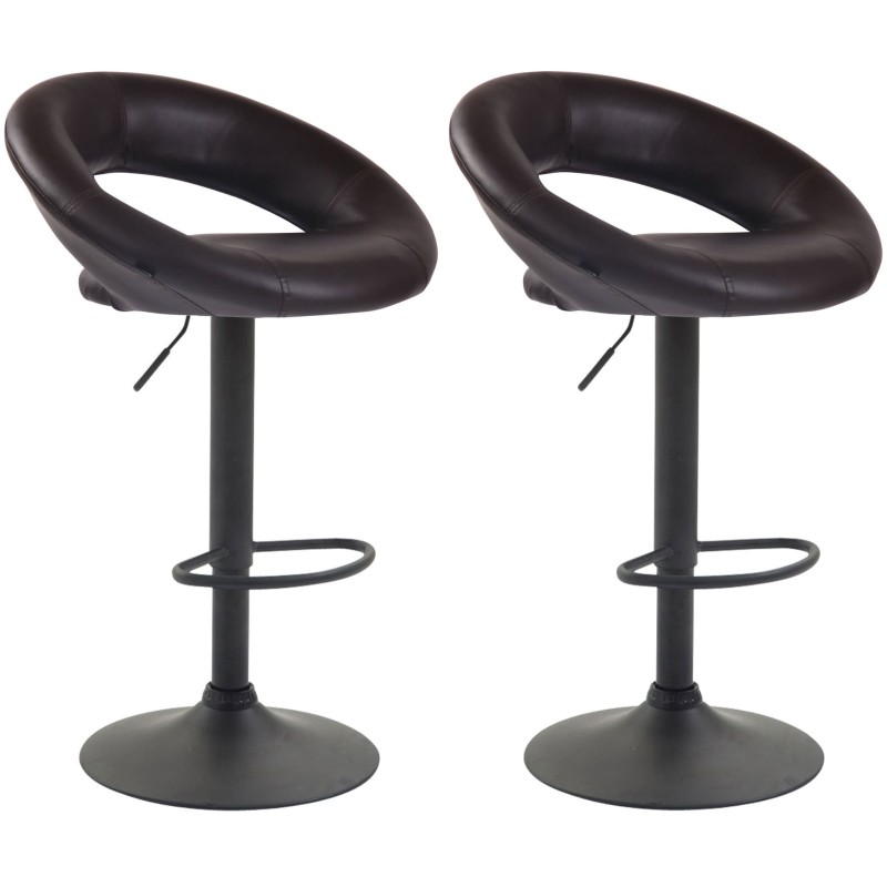 Juego de 2 taburetes de bar Olinda en piel sintética negra y marrón