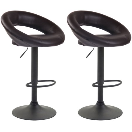 Juego de 2 taburetes de bar Olinda en piel sintética negra y marrón