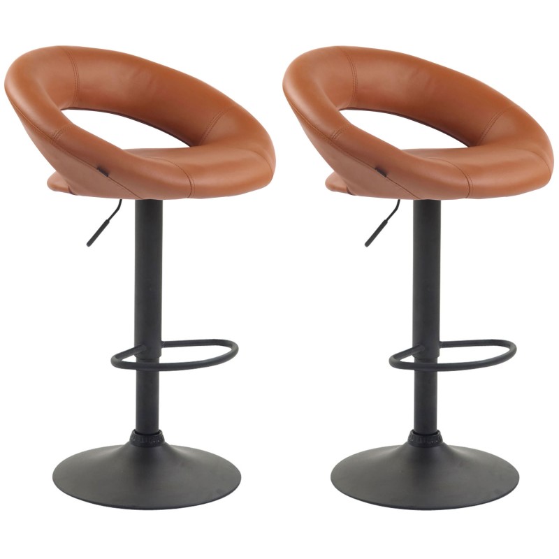 Juego de 2 taburetes de bar Olinda en piel sintética negra y marrón claro