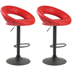 Juego de 2 taburetes de bar Olinda en piel sintética negra y roja