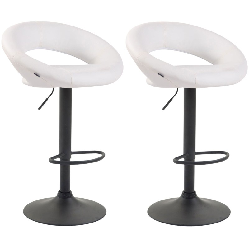 Juego de 2 taburetes de bar Olinda, piel sintética, blanco y negro