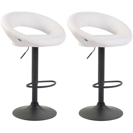 Juego de 2 taburetes de bar Olinda, piel sintética, blanco y negro