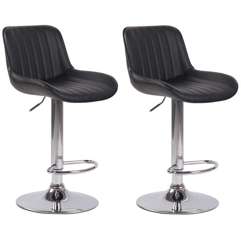 Juego de 2 taburetes de bar Lentini en piel sintética cromada negra