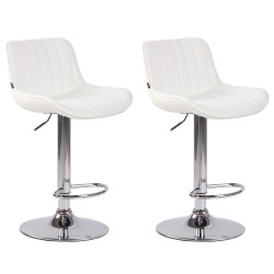 Juego de 2 taburetes de bar Lentini, piel sintética, blanco cromado