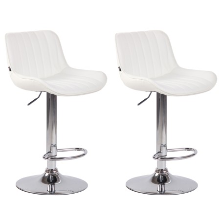 Juego de 2 taburetes de bar Lentini, piel sintética, blanco cromado