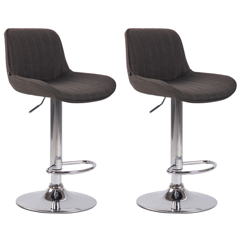Juego de 2 taburetes de bar Lentini en tela cromada gris oscuro