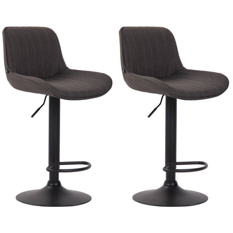 Juego de 2 taburetes de bar Lentini en tejido negro y gris oscuro