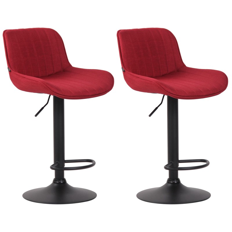 Juego de 2 taburetes de bar Lentini en tela negra y roja