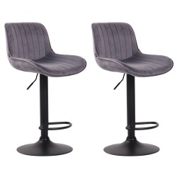 Juego de 2 taburetes de bar Lentini en terciopelo negro y gris oscuro
