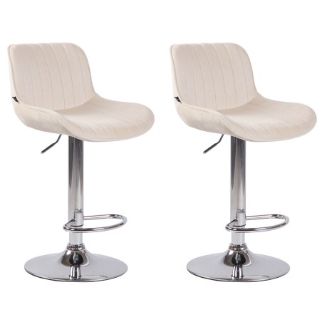 Juego de 2 taburetes de bar Lentini, terciopelo, cromo y crema